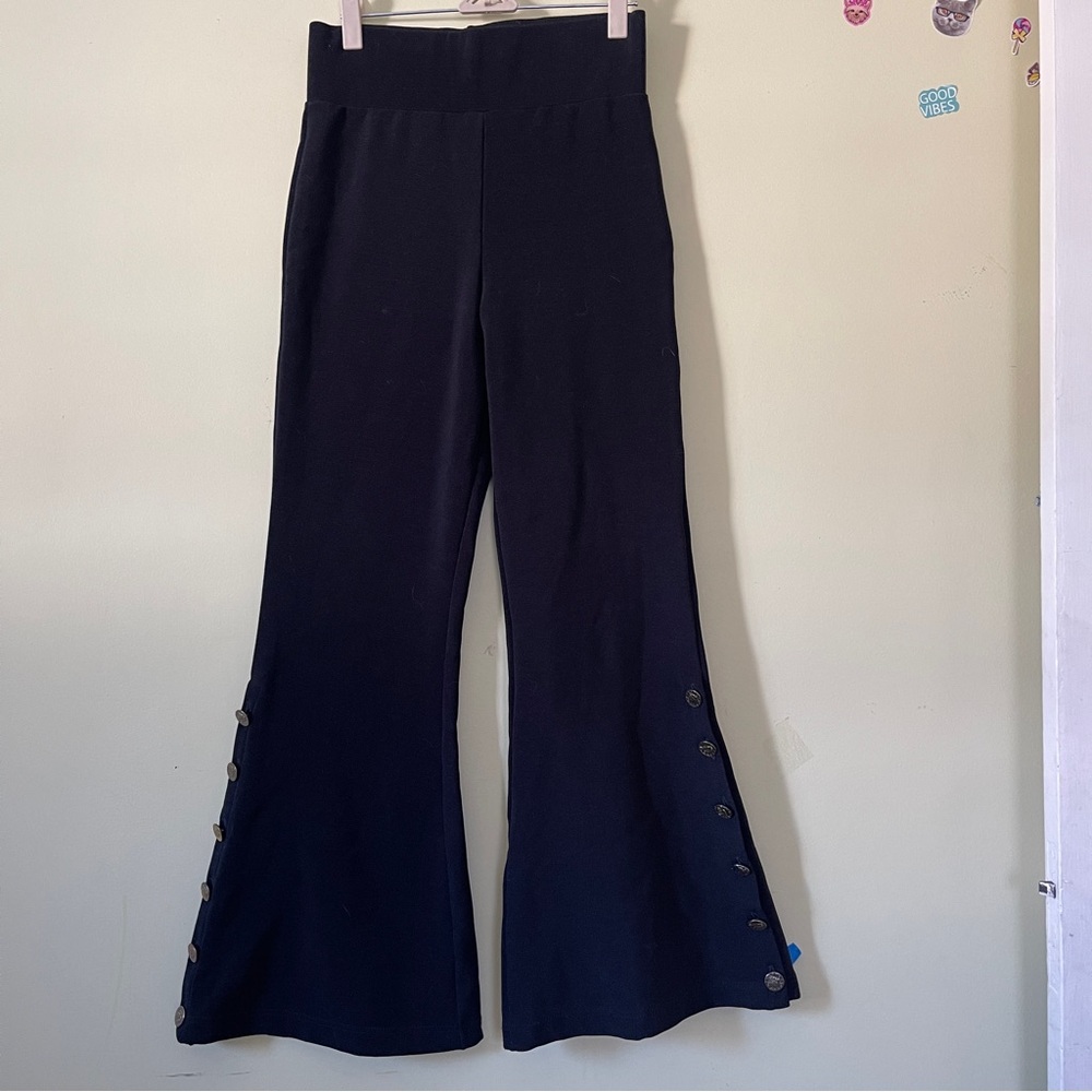 Women’s Black Flared Button-Trim Pants